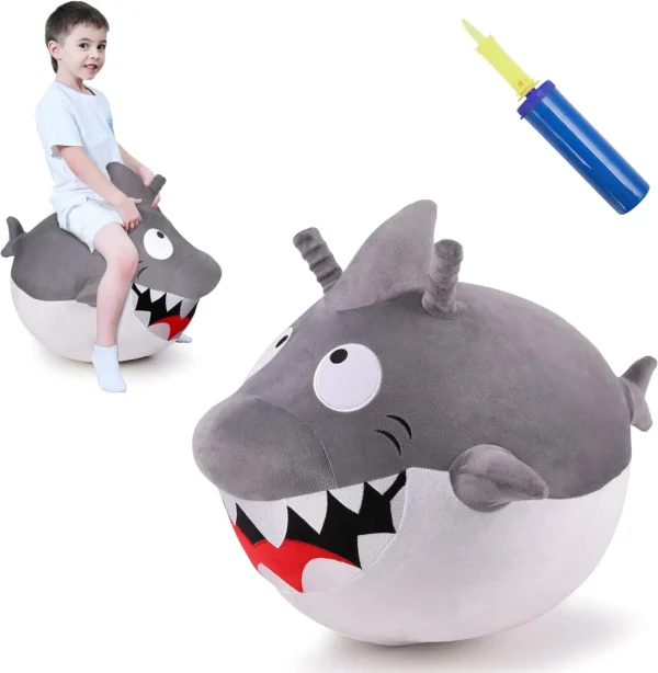Kids White Shark Hopper Ball, Toddler Ride on Bounce Toy,